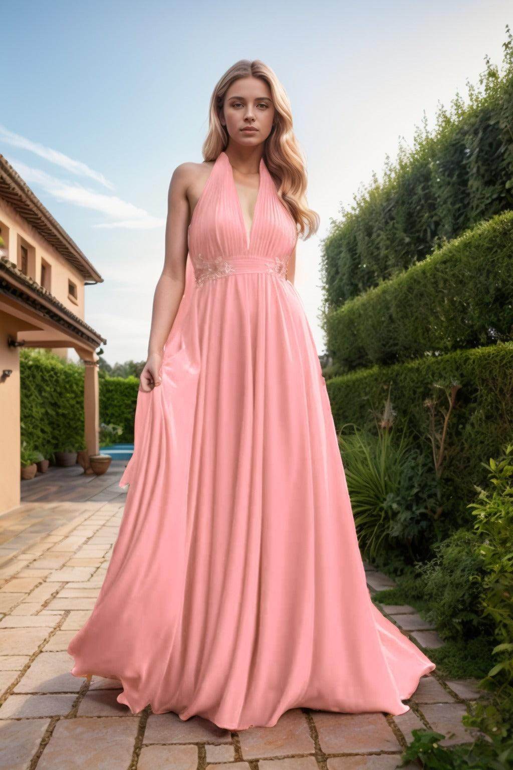 A-Line Sweep-Brush Train Chiffon Prom Dress CS0457