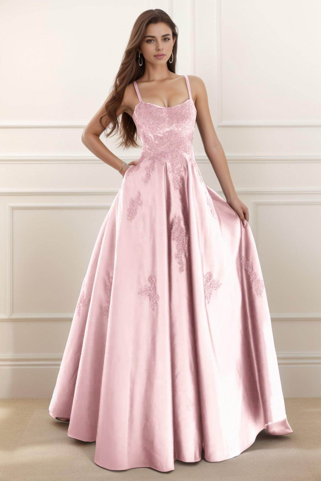 A-Line Floor Length Satin Prom Dress CS0458