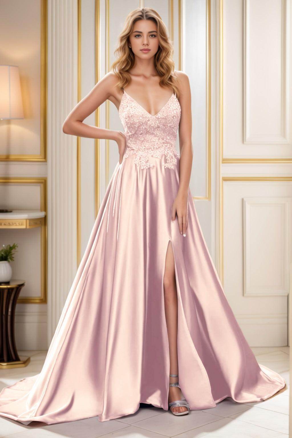A-Line Court Train Satin Prom Dress CS0460