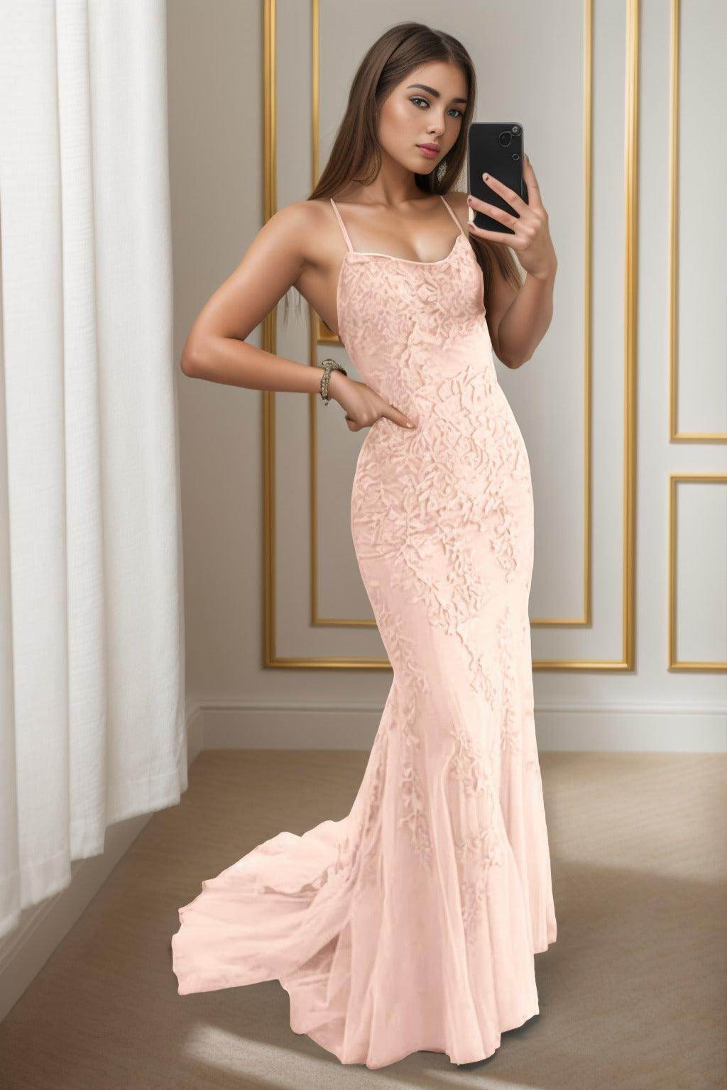 Trumpet-Mermaid Sweep-Brush Train Tulle Prom Dress CS0398