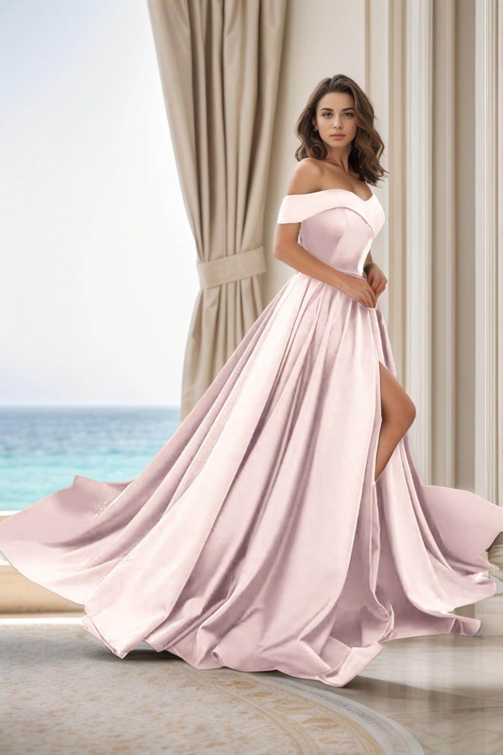 A-Line Court Train Satin Prom Dress CS0405
