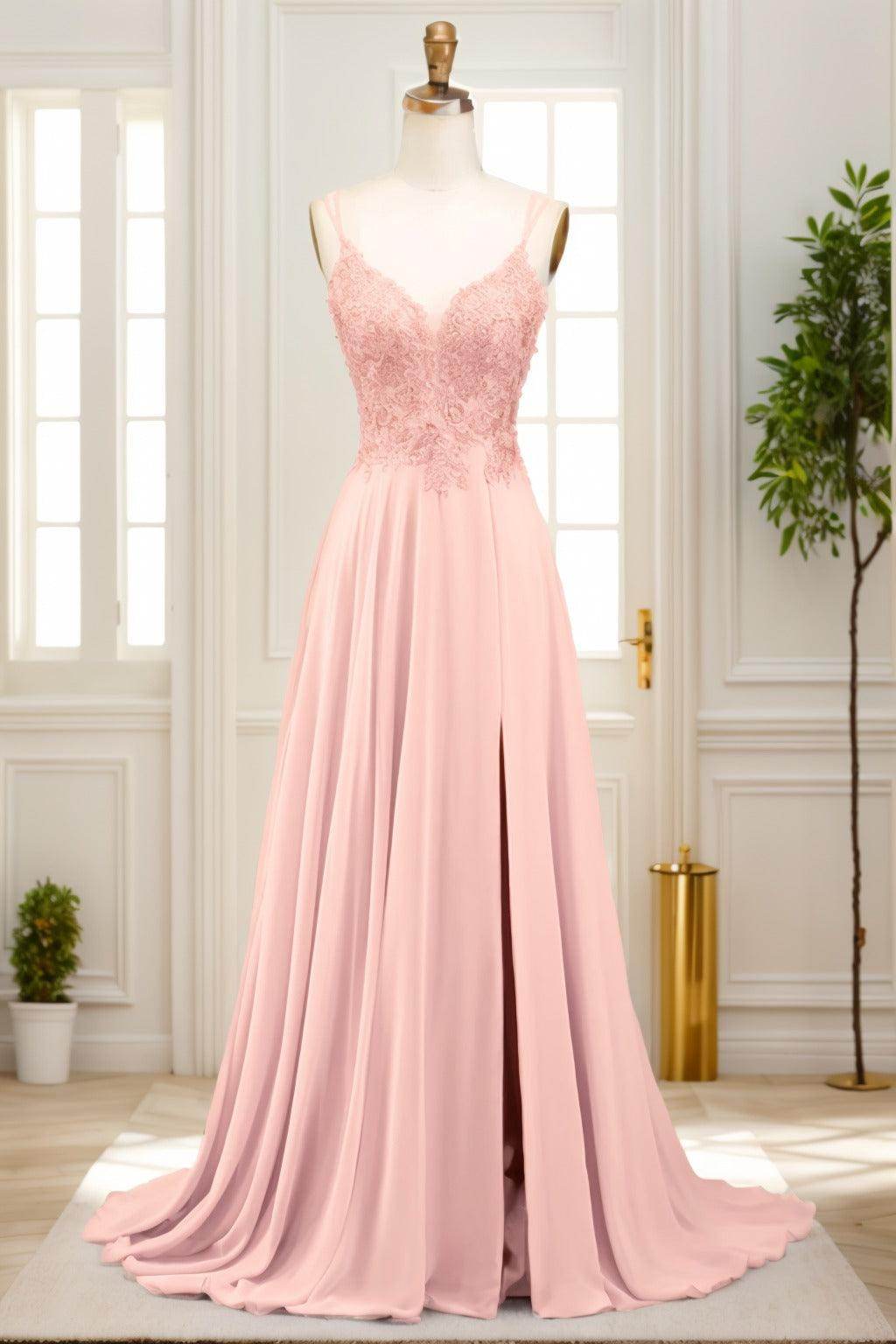 A-Line Sweep-Brush Train Chiffon Prom Dress CS0470