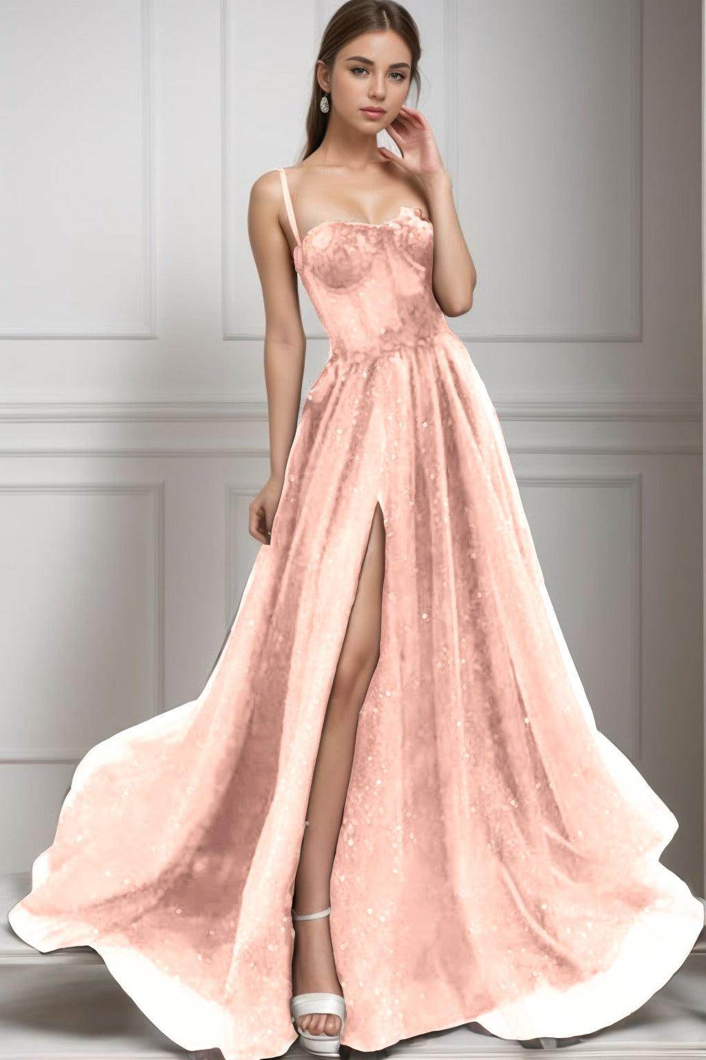 A-Line Sweep-Brush Train Tulle Prom Dress CS0439