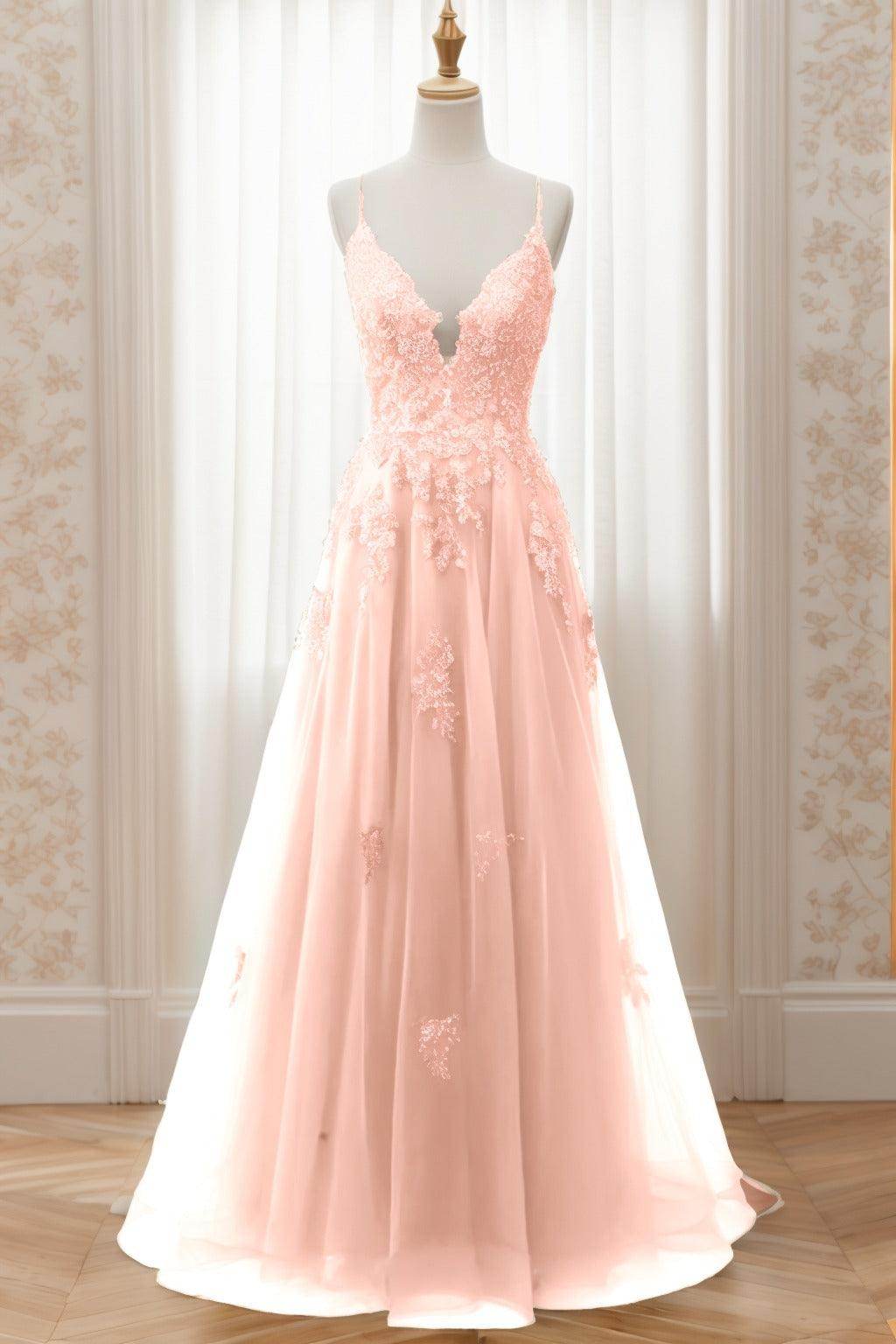 A-Line Sweep-Brush Train Tulle Prom Dress CS0463