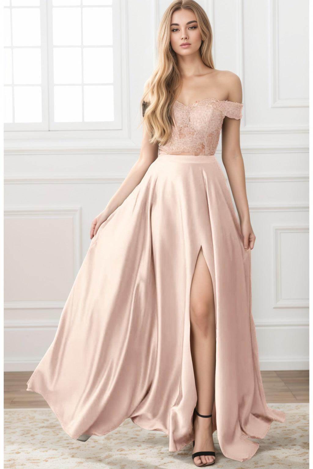 A-Line Sweep-Brush Train Elastic Satin Prom Dress CS0414