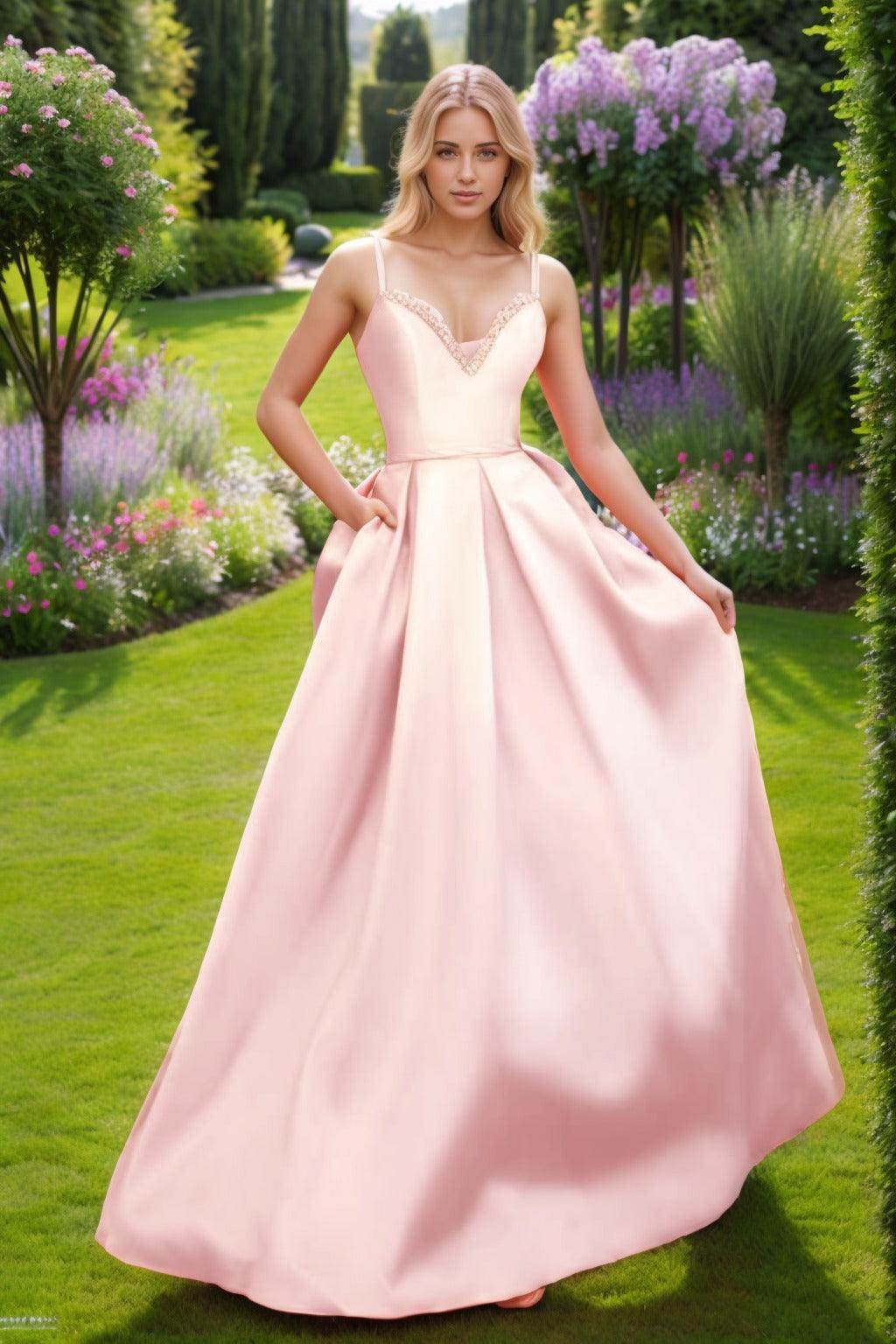 A-Line Floor Length Satin Prom Dress CS0451