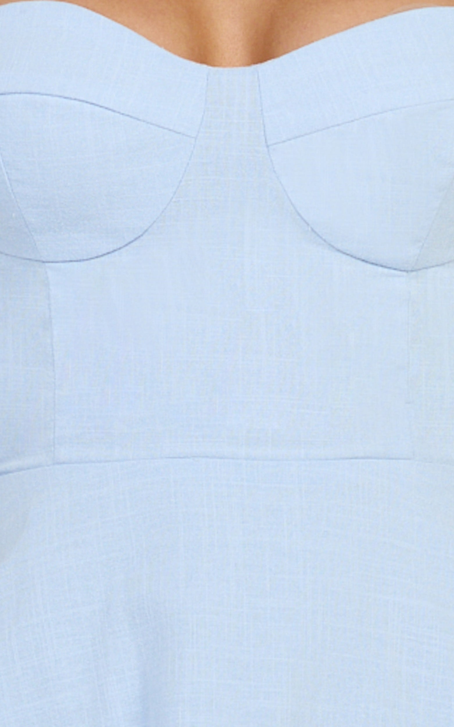Tymia Midi Dress - Shoulder Tie Bustier Shirred Back A Line in Pastel Blue
