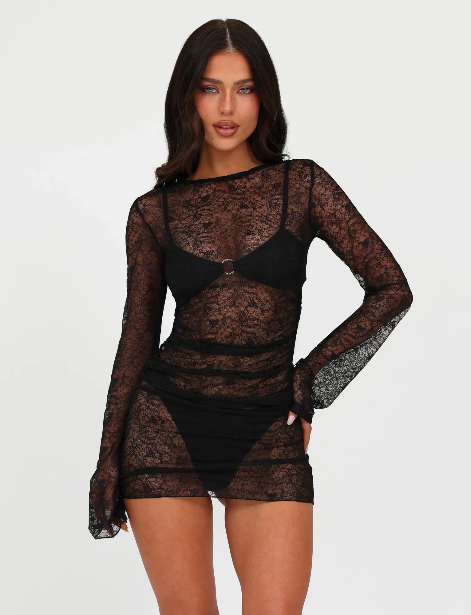 ALAYNA THREE PIECE MINI DRESS - BLACK : BLACK LACE