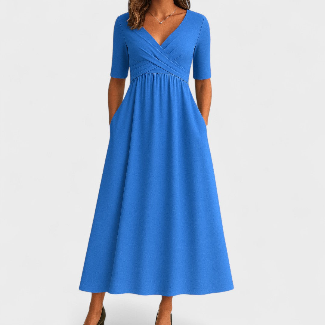 A-Line Tailored Waist Crepe Midi Dress