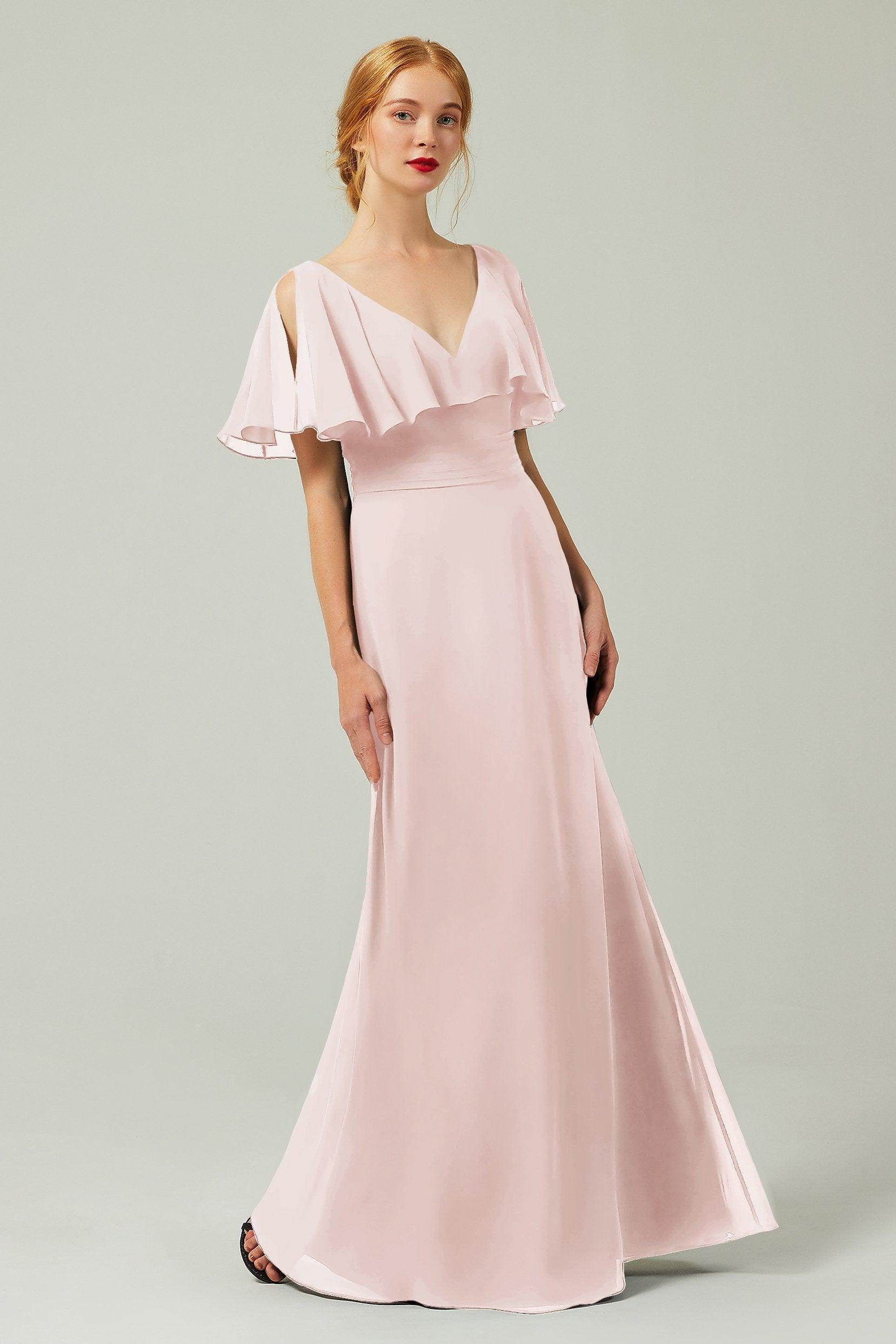 Sheath-Column Floor Length Chiffon Bridesmaid Dress Formal Dresses CB0341