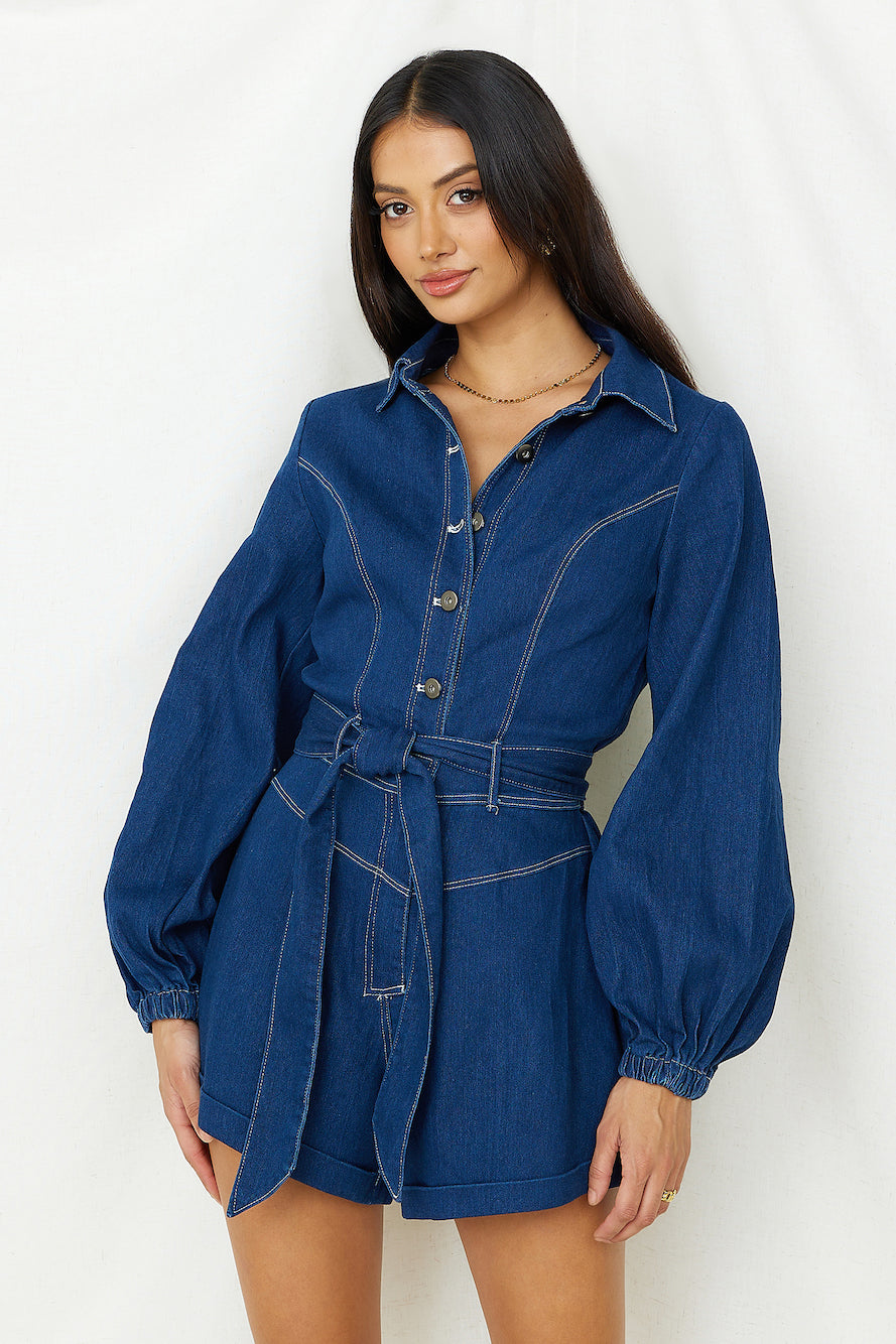 Tell It All Romper Denim