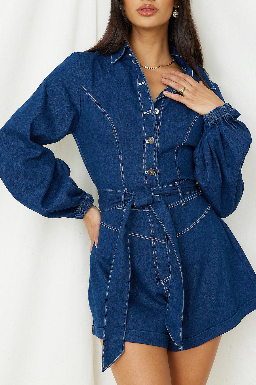 Tell It All Romper Denim