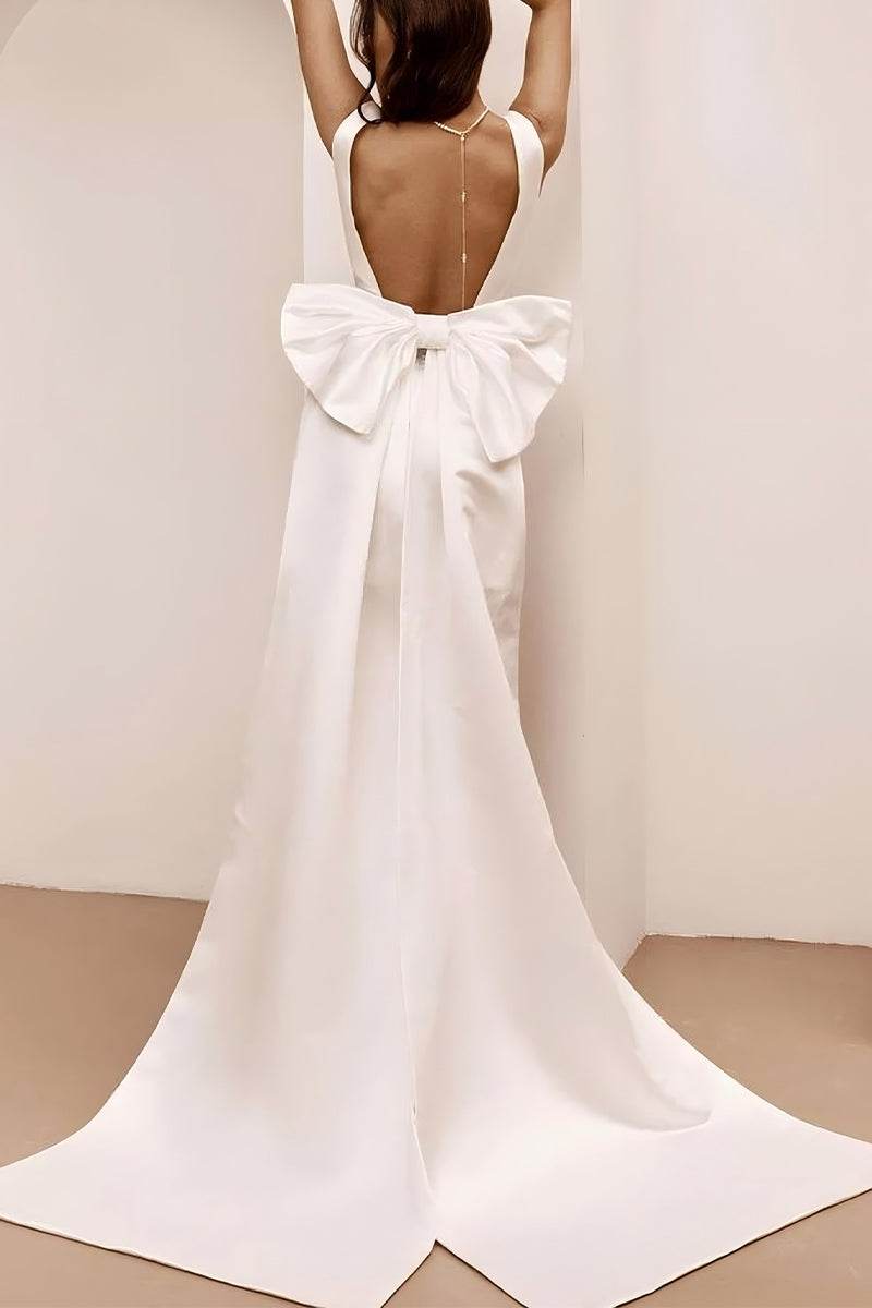 A-Line Short-Mini Satin Little White Dress 100022