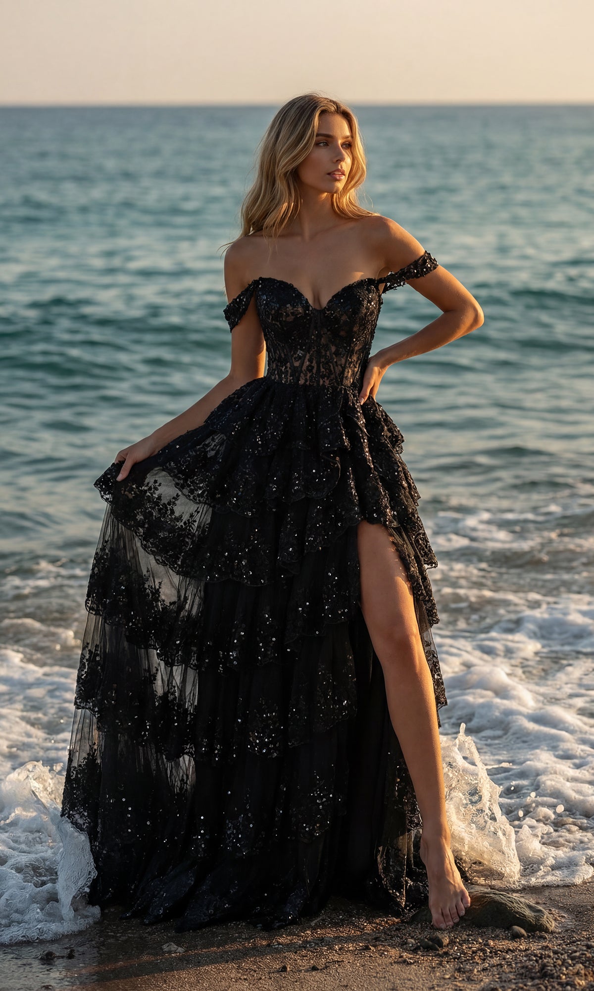 A-Line Corset Lace Prom Dress: PromGirl 250005
