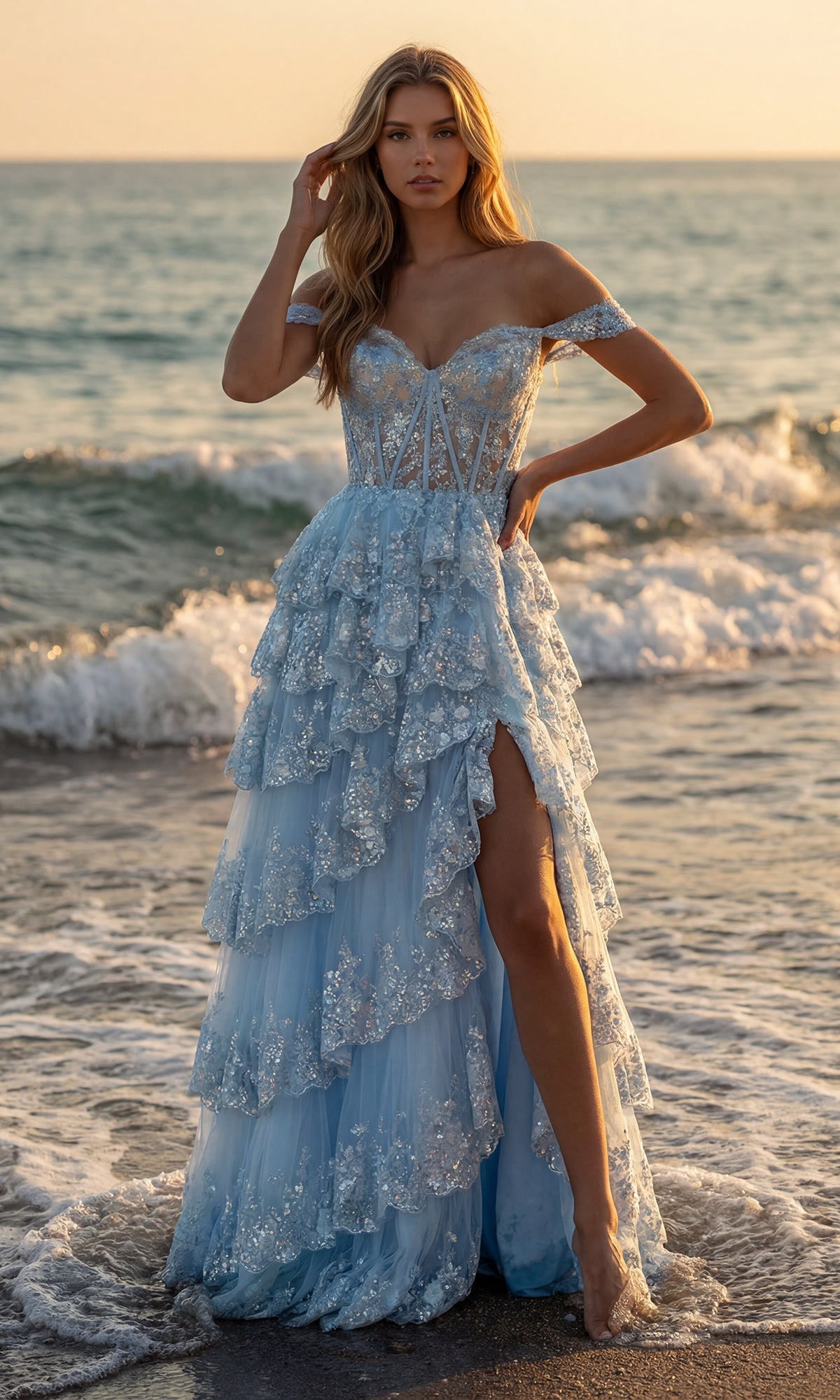 A-Line Corset Lace Prom Dress: PromGirl 250005