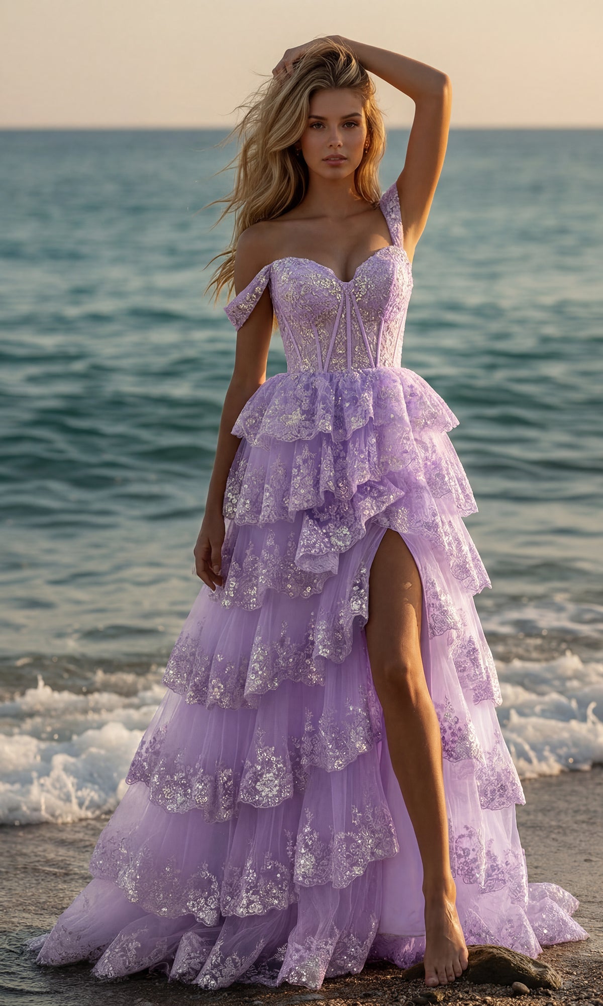 A-Line Corset Lace Prom Dress: PromGirl 250005