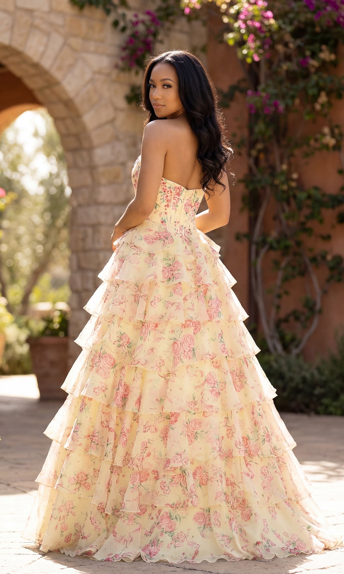 A-Line Print Prom Gown: PromGirl Exclusive 250206