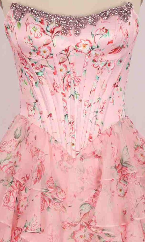 A-Line Print Prom Gown: PromGirl Exclusive 250206