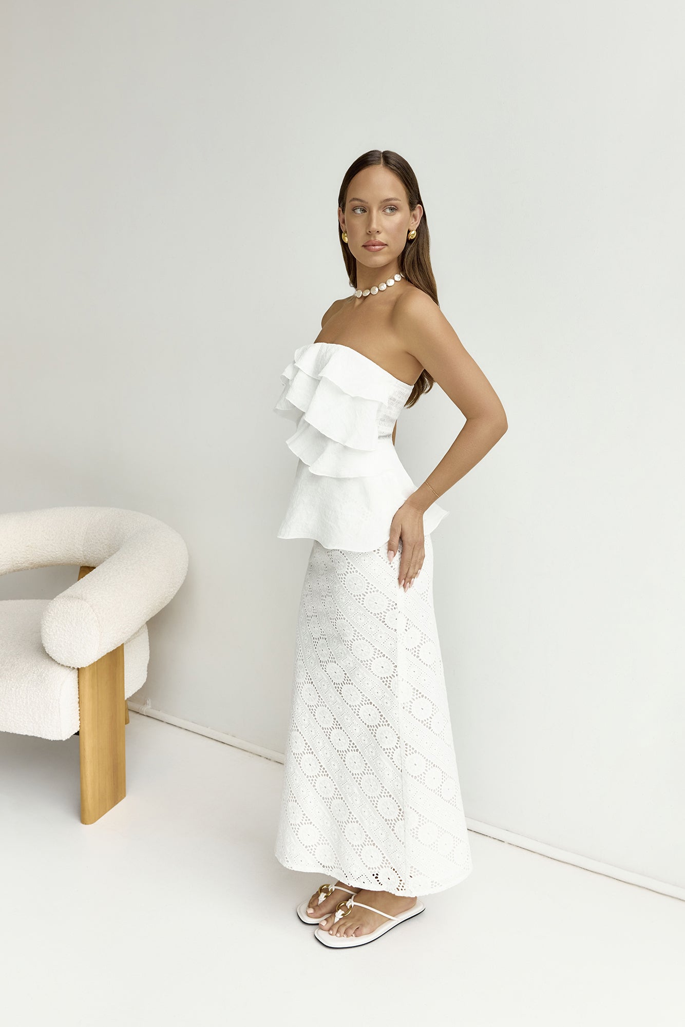 Island Calm Embroidered Maxi Skirt White