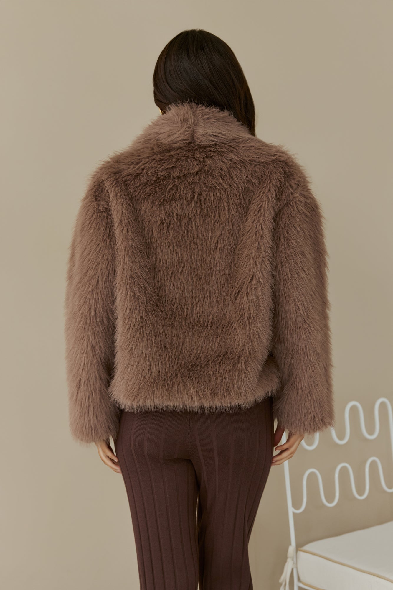 Snowflakes Falling Faux Fur Coat Brown
