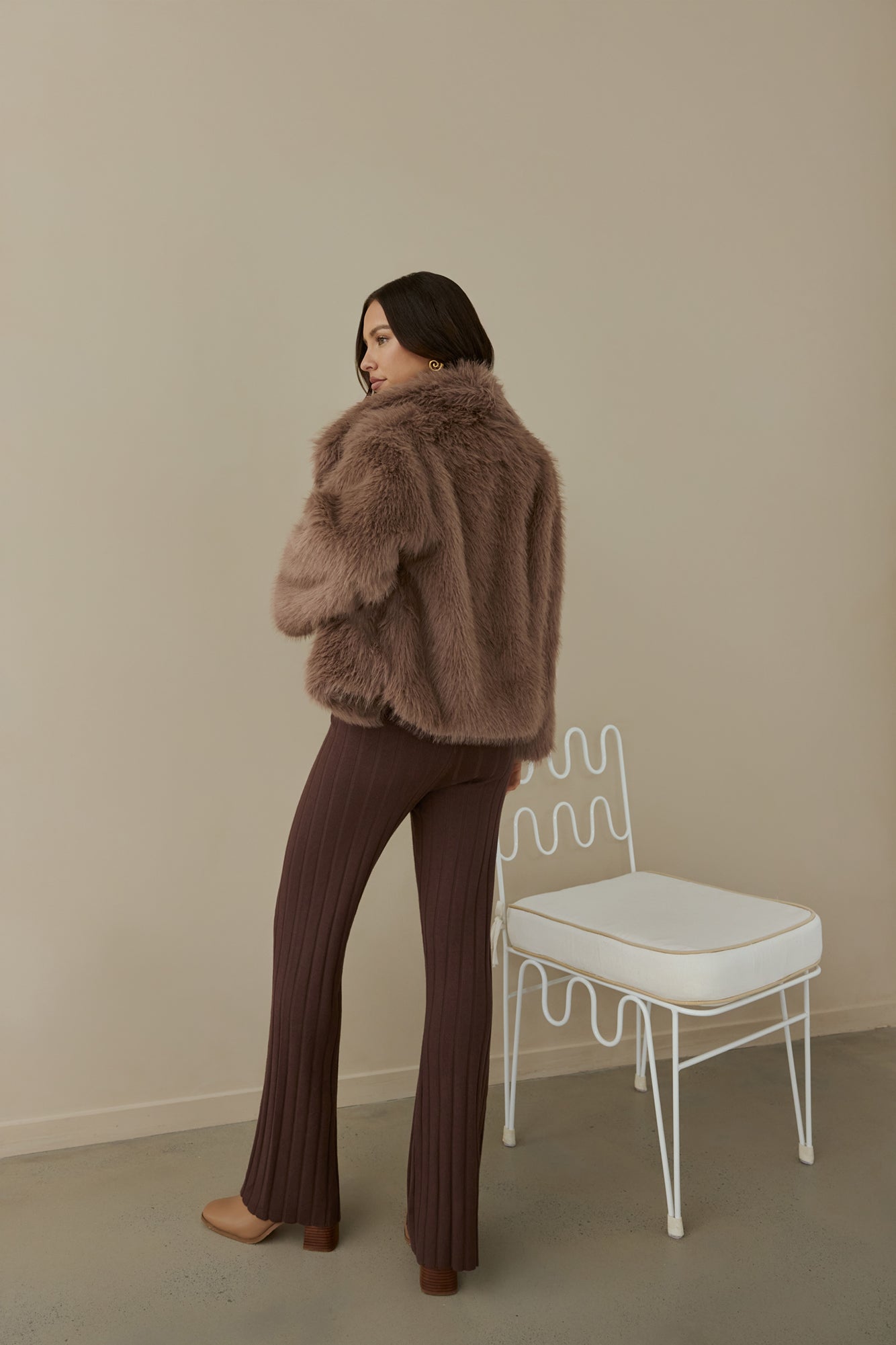 Snowflakes Falling Faux Fur Coat Brown