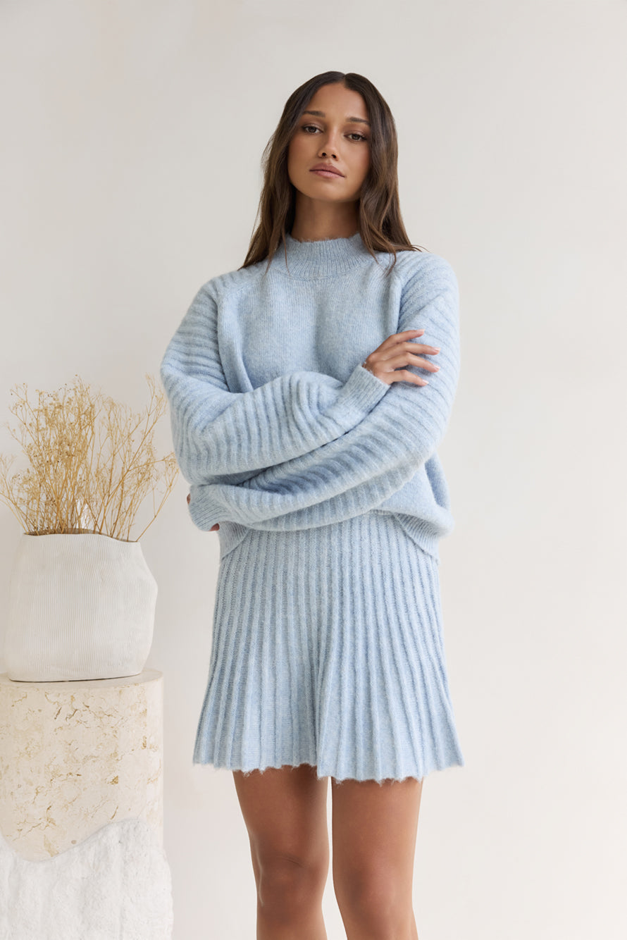 Season Of Dreams Knit Mini Skirt Blue