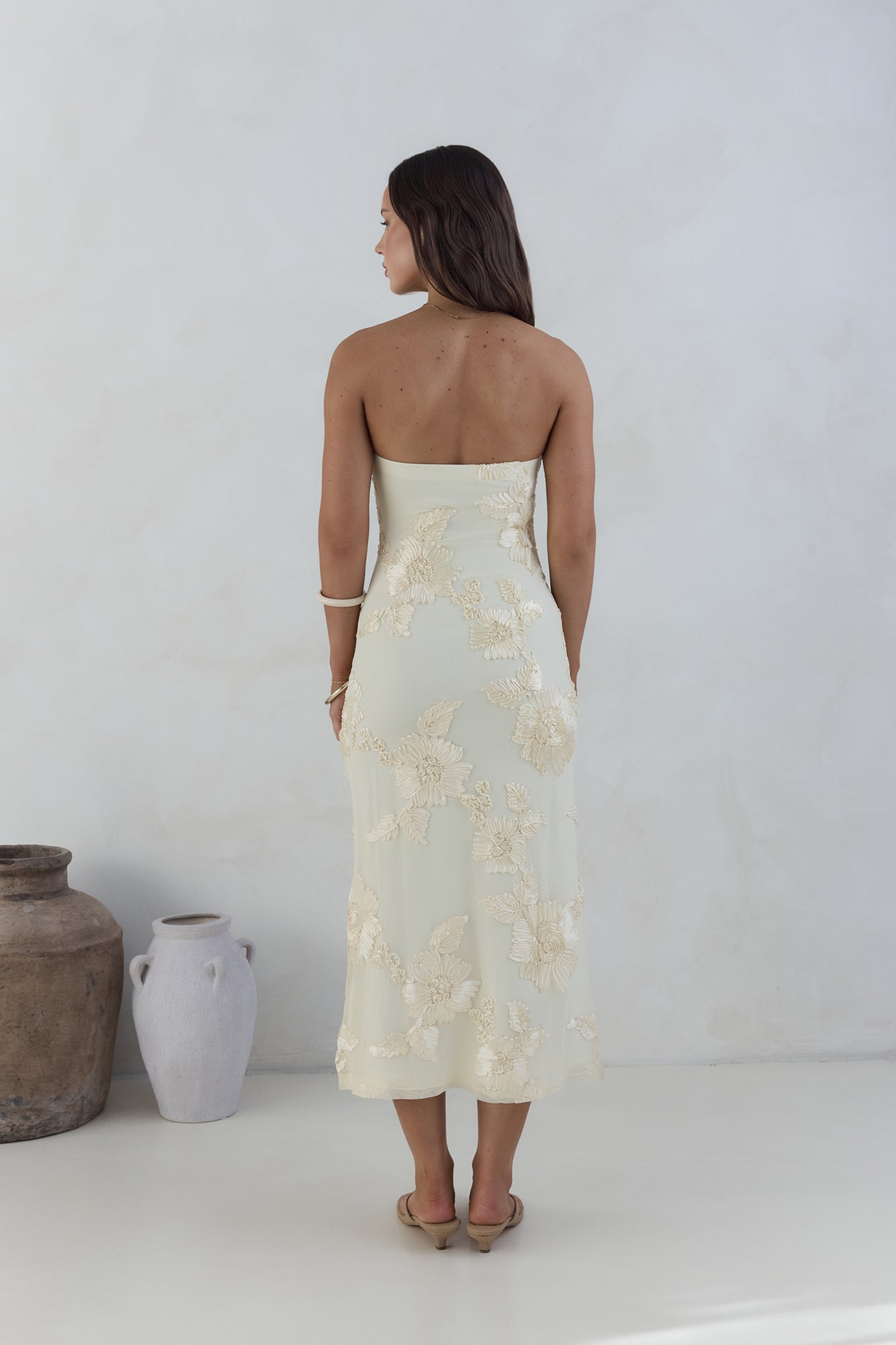 Golden Voyage Strapless Midi Dress Yellow