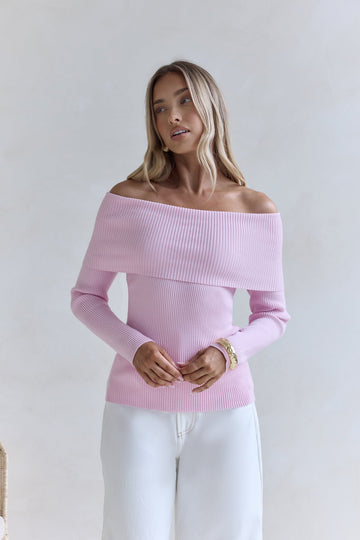 Dreamwave Off Shoulder Knit Top Pink