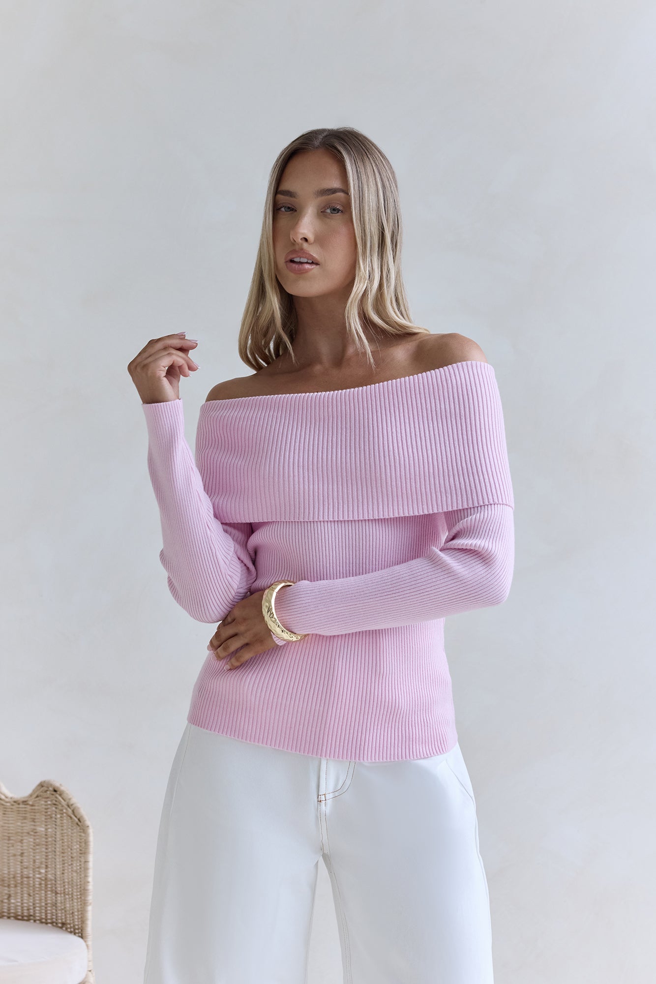 Dreamwave Off Shoulder Knit Top Pink