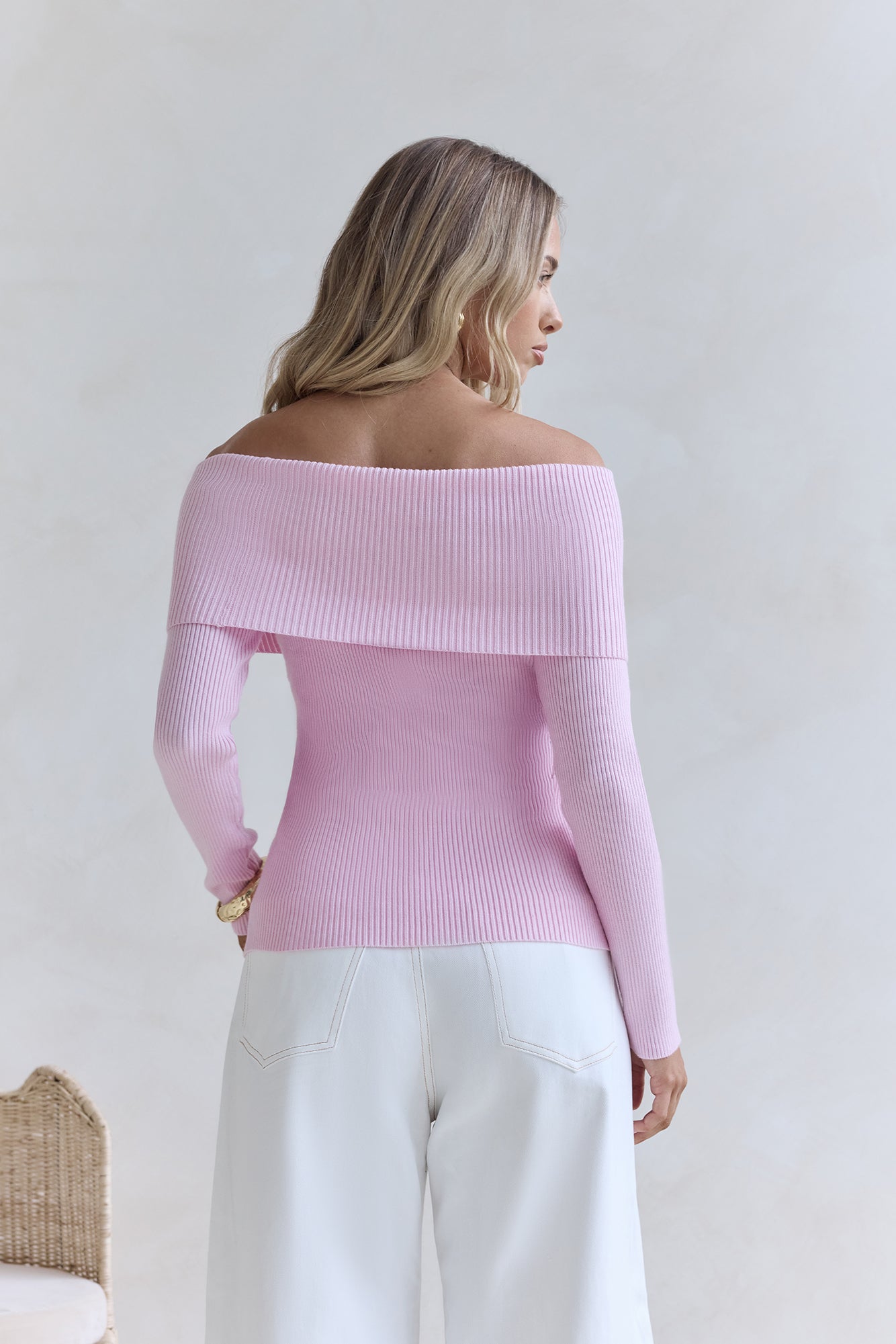 Dreamwave Off Shoulder Knit Top Pink