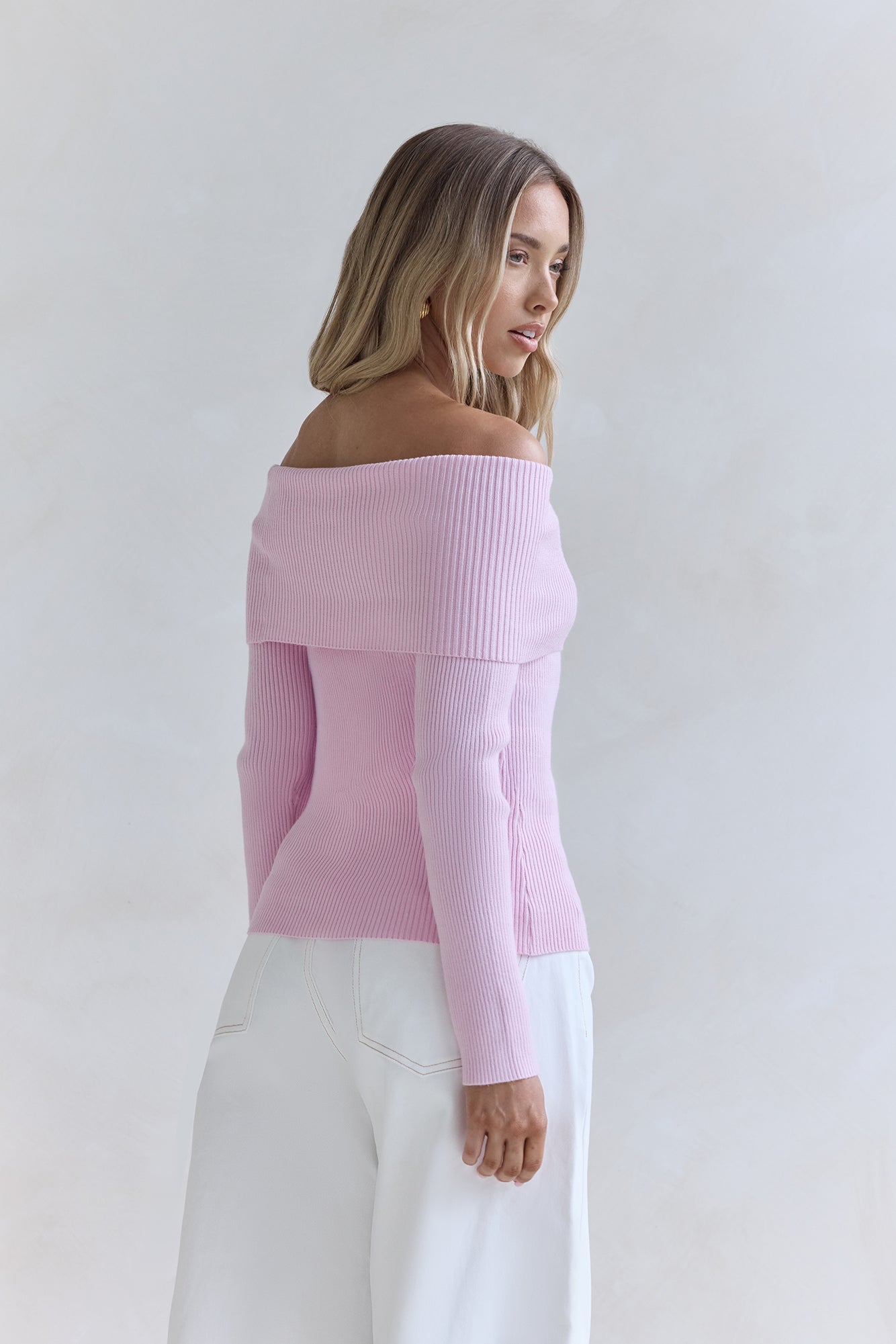 Dreamwave Off Shoulder Knit Top Pink