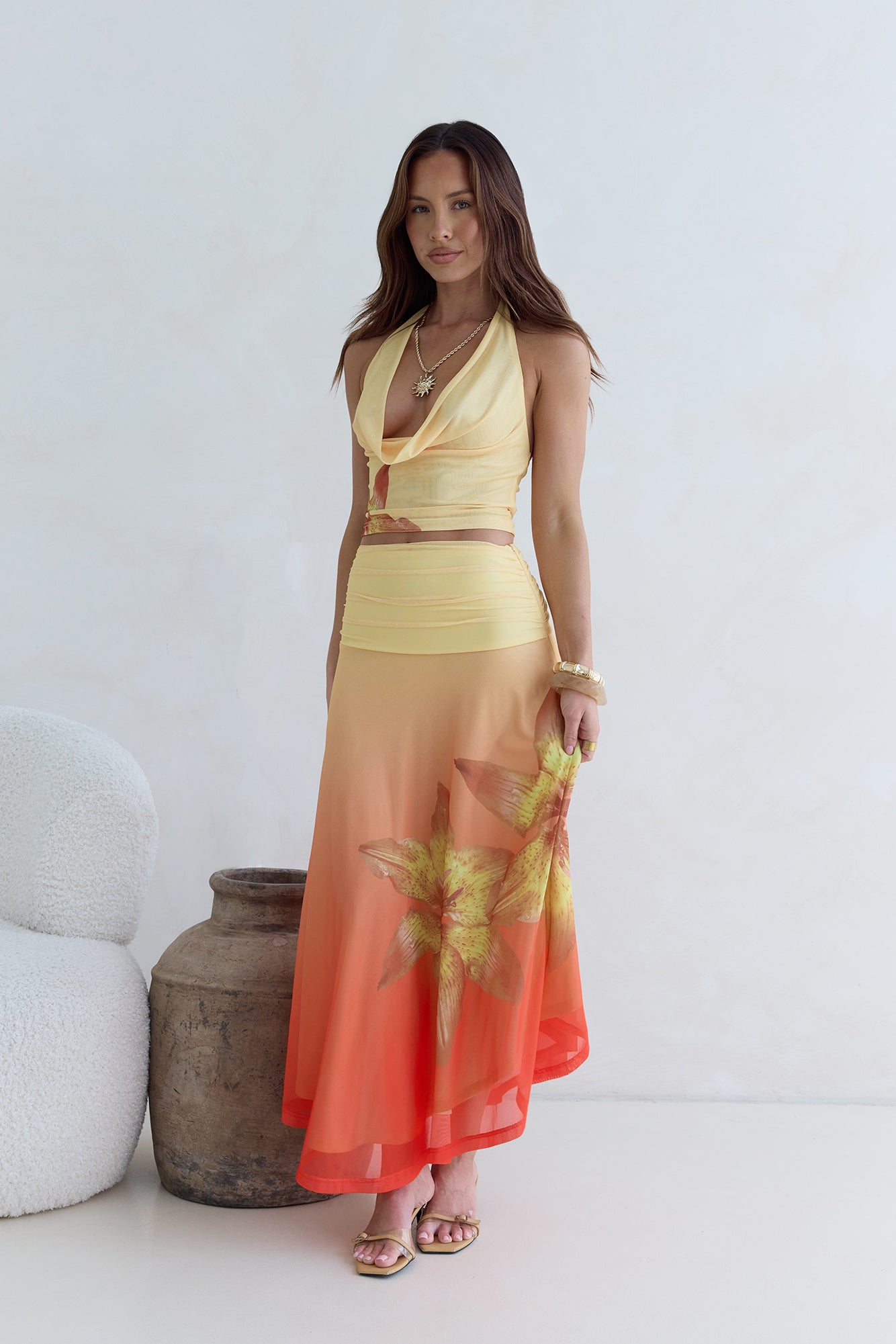 Sunrise Stars Mesh Halter Top Yellow