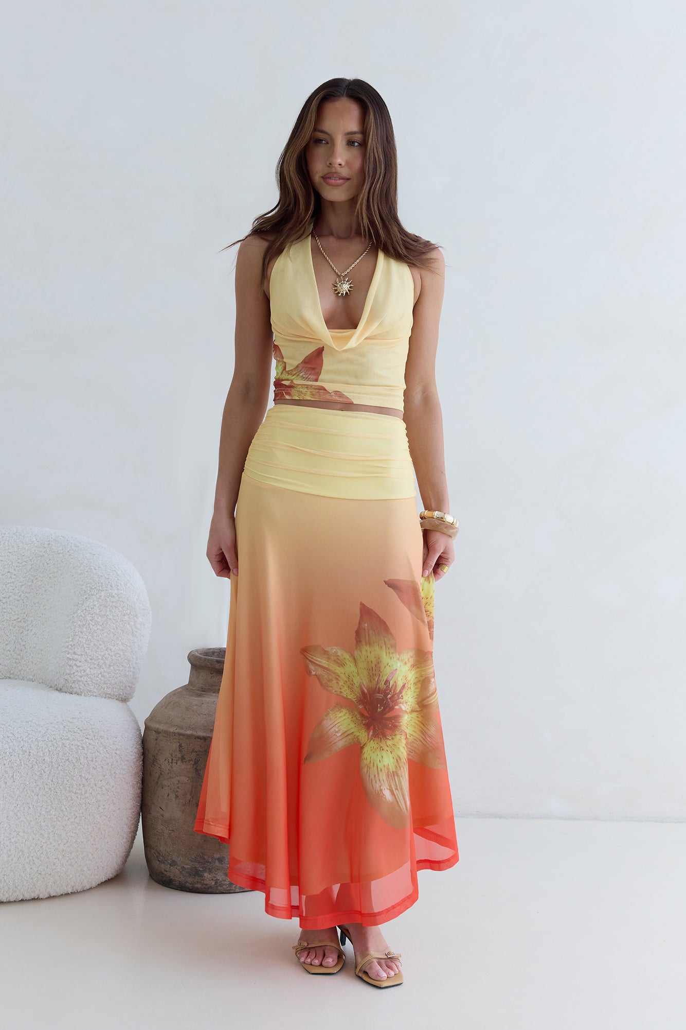 Sunrise Stars Mesh Maxi Skirt Yellow