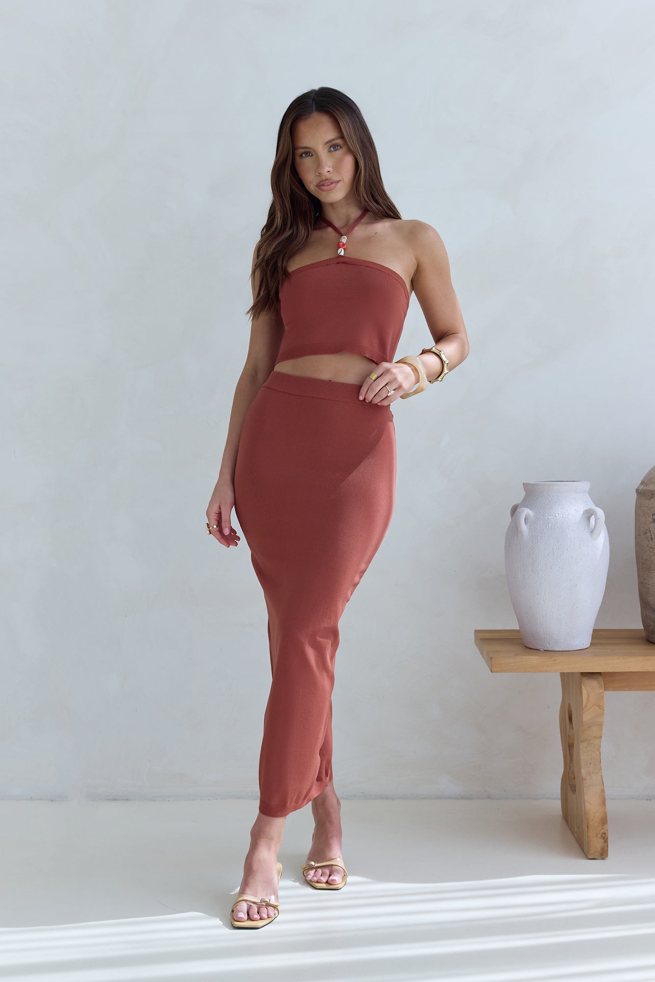 Secret Kisses Knit Maxi Skirt Clay