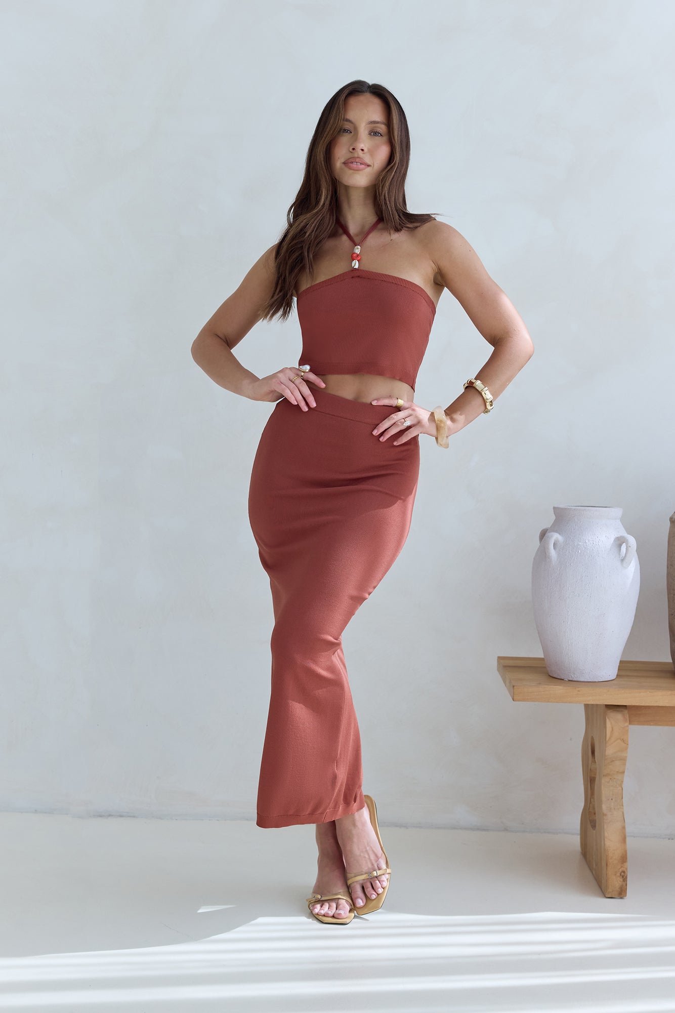 Secret Kisses Knit Maxi Skirt Clay