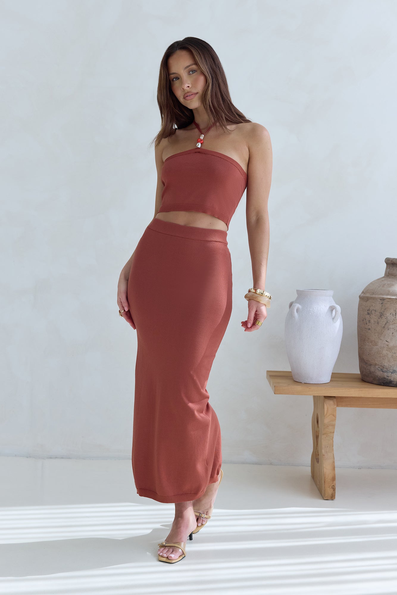 Secret Kisses Knit Maxi Skirt Clay