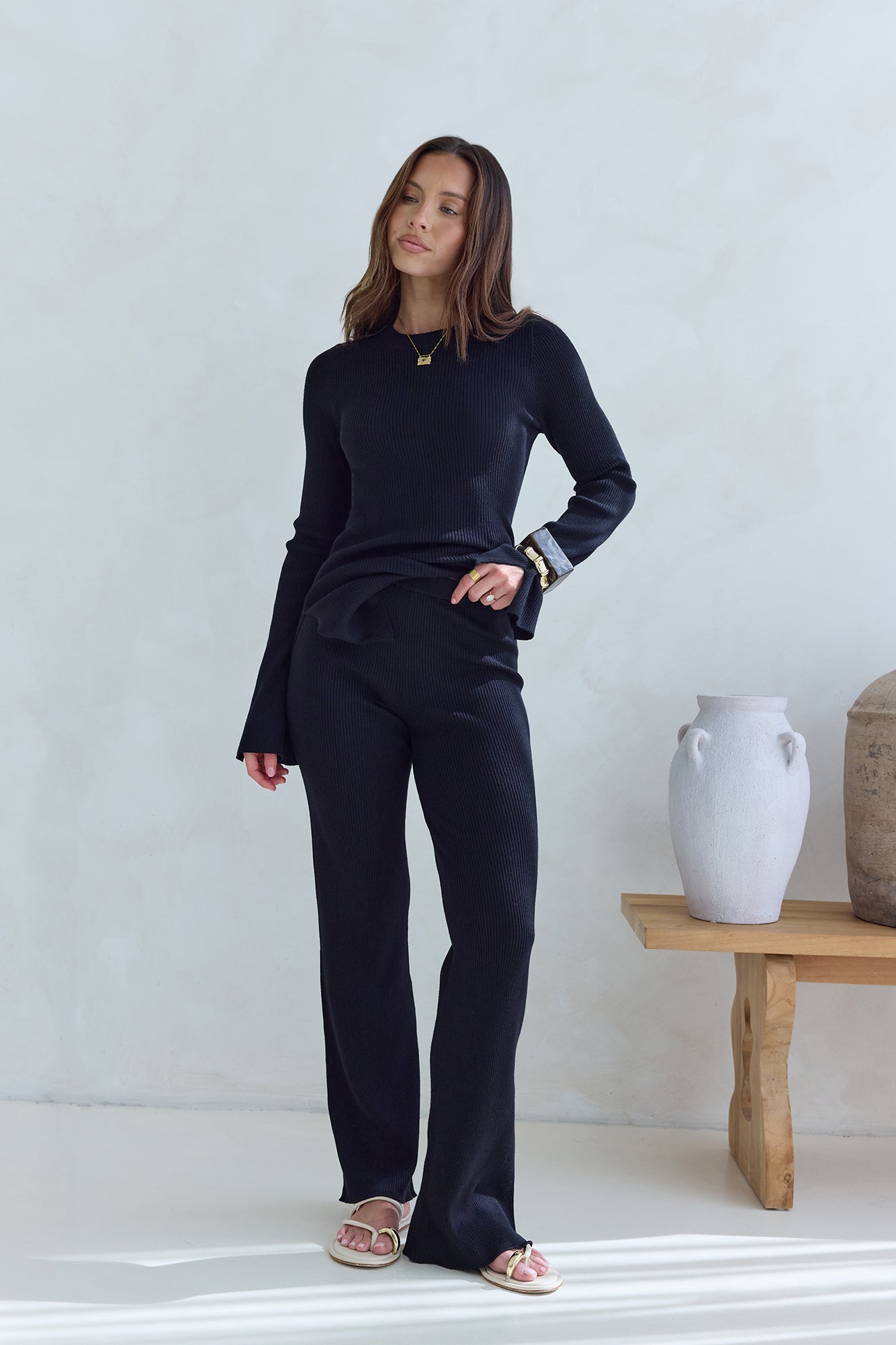 Cosy Holidays Long Sleeve Ribbed Top Black