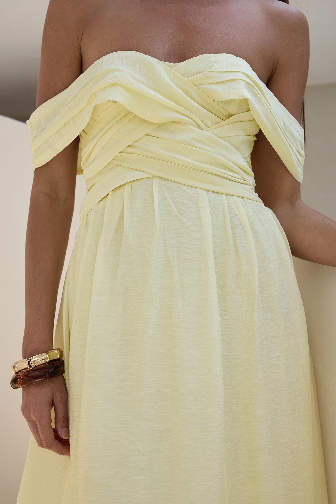 Hidden Treasures Off Shoulder Maxi Dress Yellow