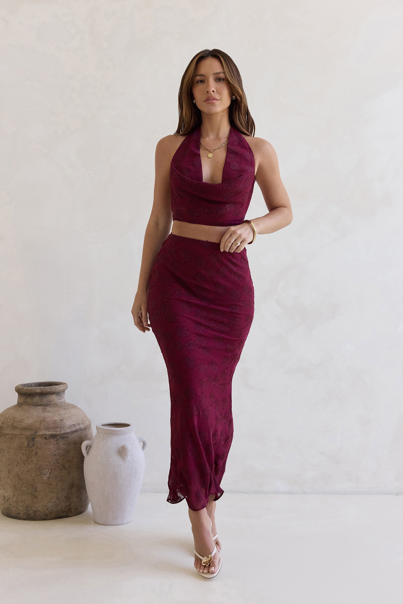 She's The Flame Maxi Skirt Wine