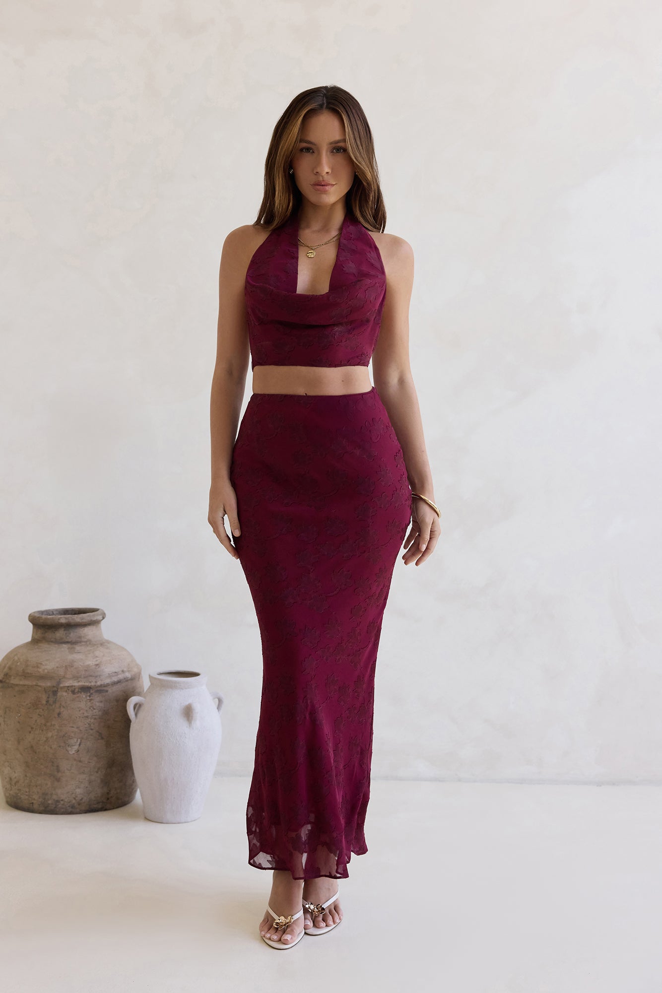 She's The Flame Halter Crop Top Wine