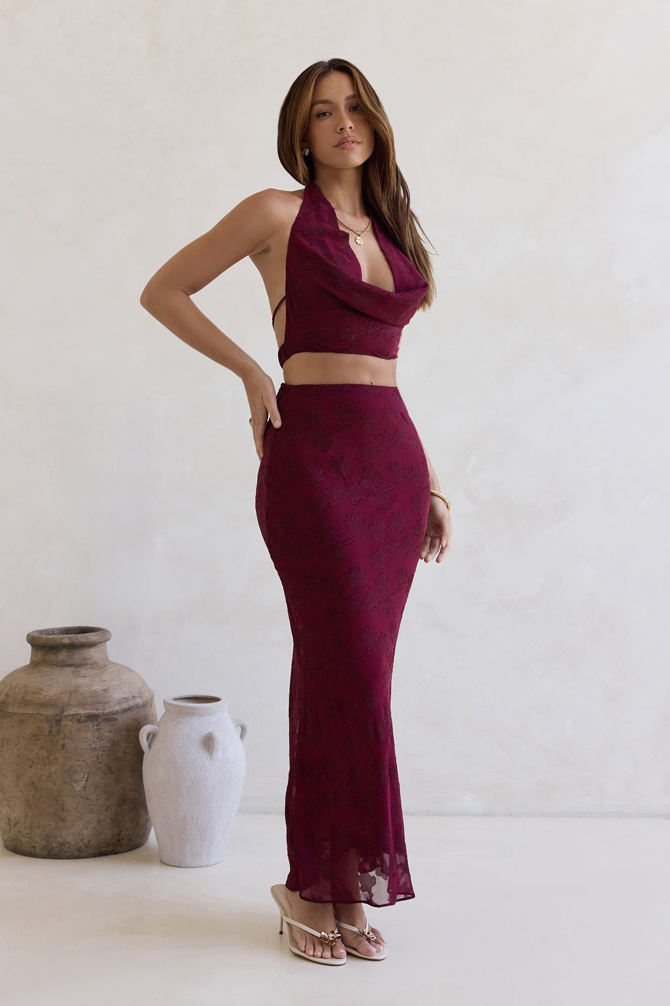 She's The Flame Halter Crop Top Wine