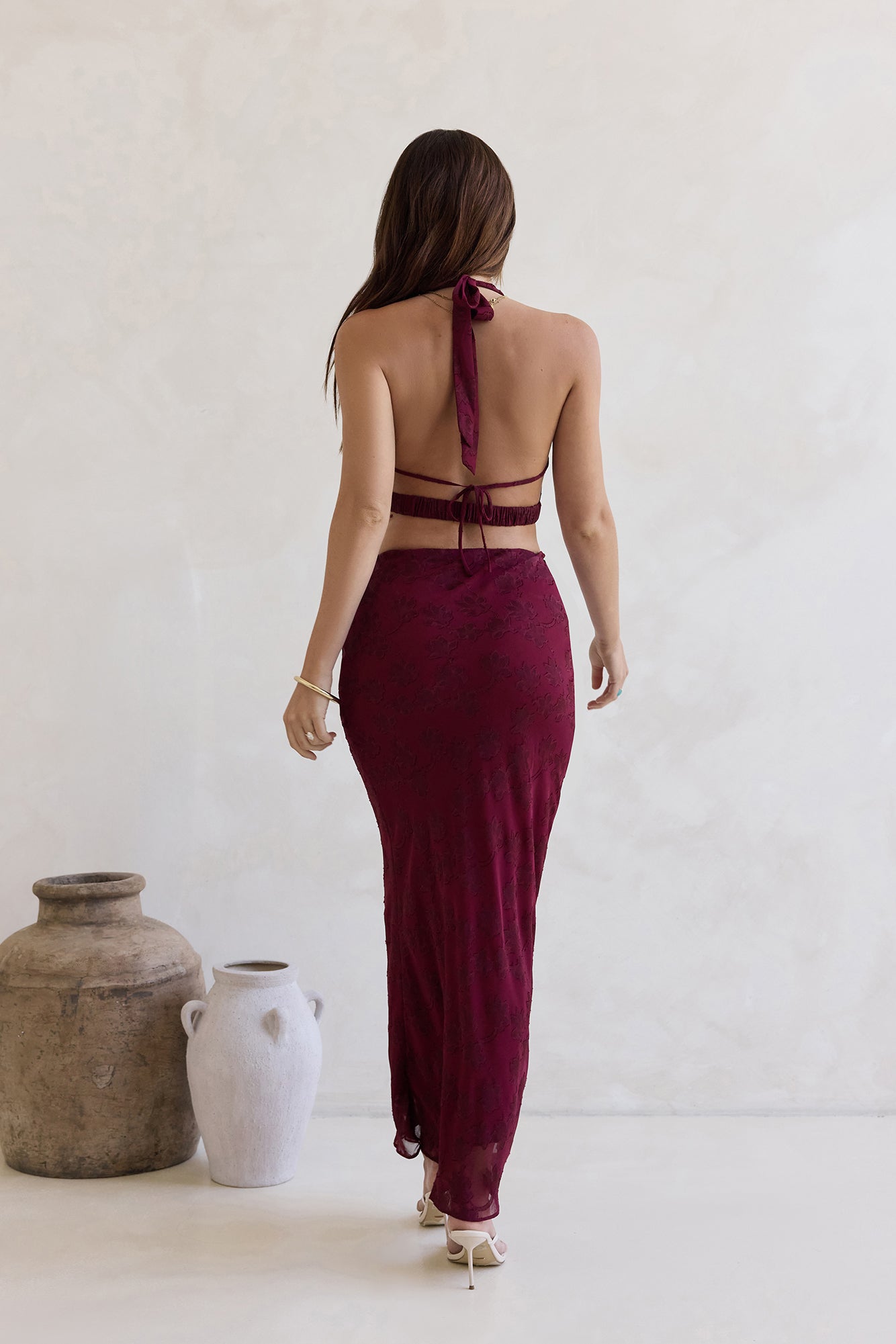 She's The Flame Halter Crop Top Wine