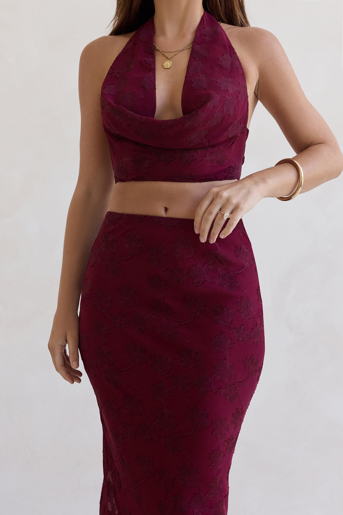 She's The Flame Halter Crop Top Wine