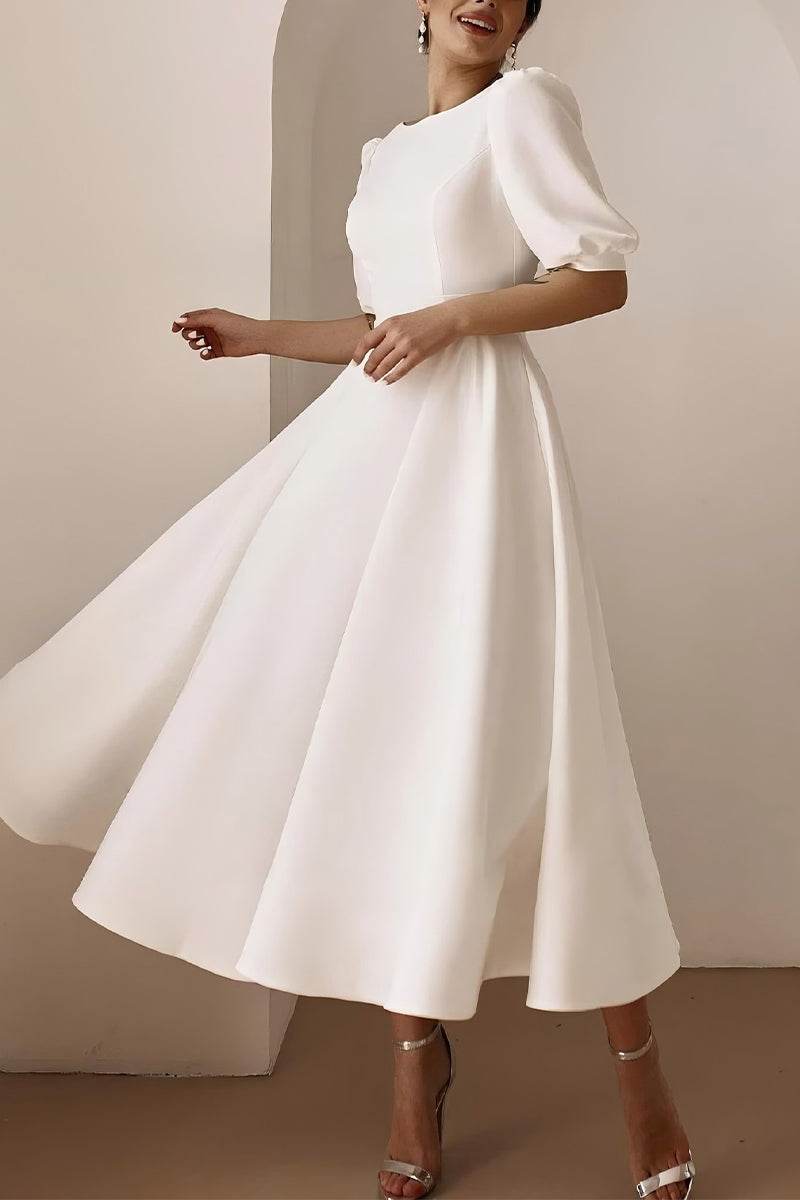 A-Line Tea Length Elastic Cloth Little White Dress 100012