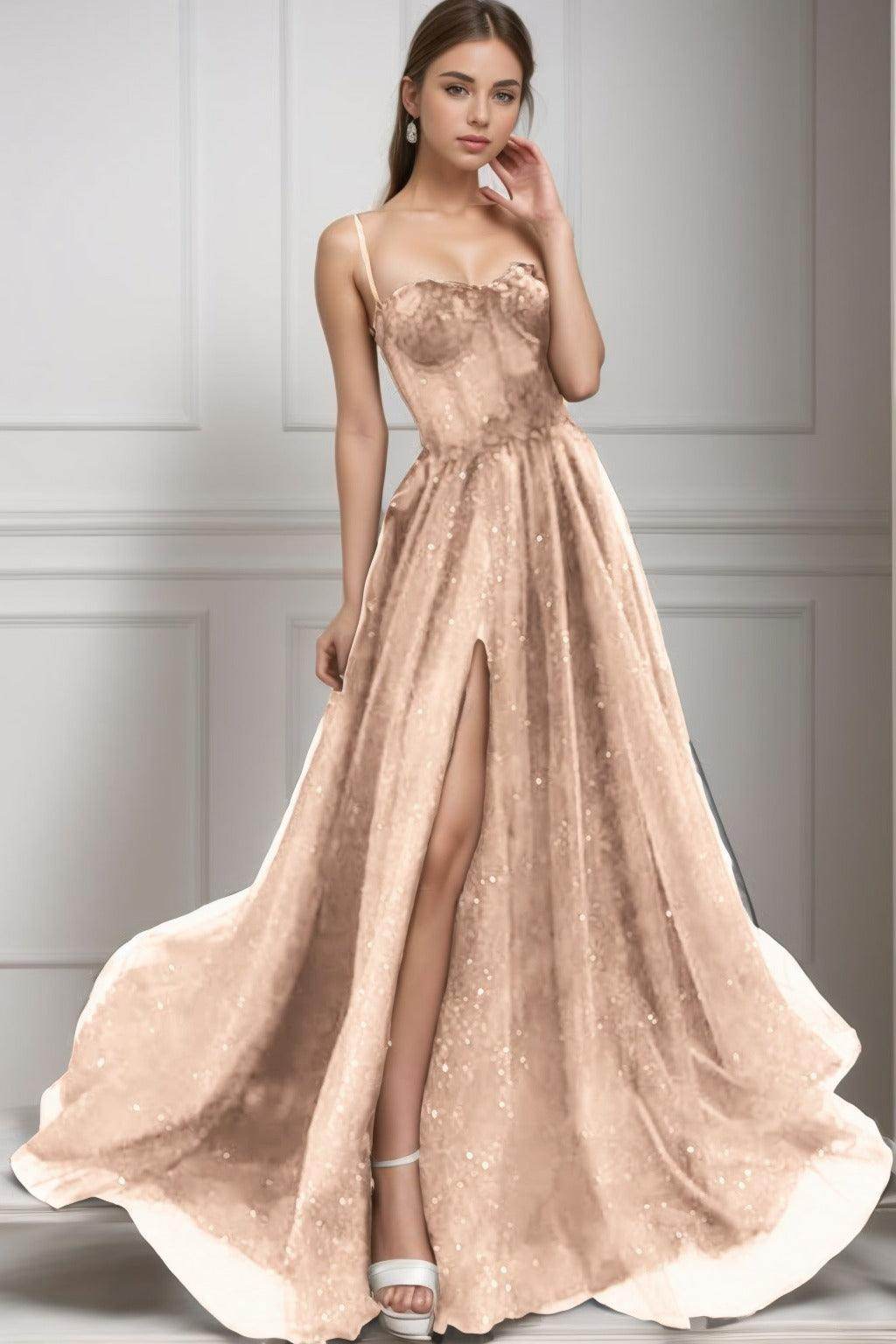 A-Line Sweep-Brush Train Tulle Prom Dress CS0439
