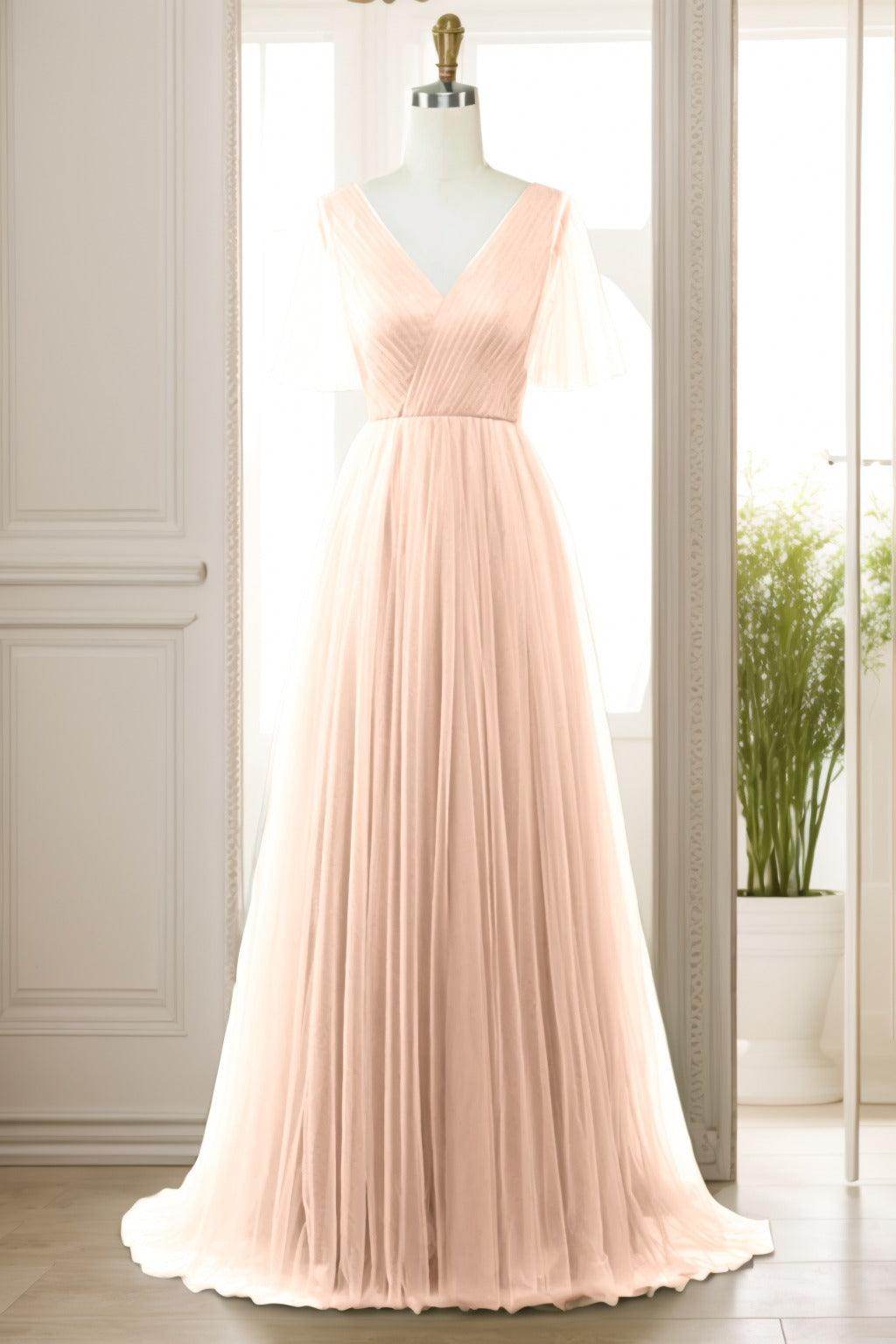 A-Line Sweep-Brush Train Tulle Prom Dress CS0472