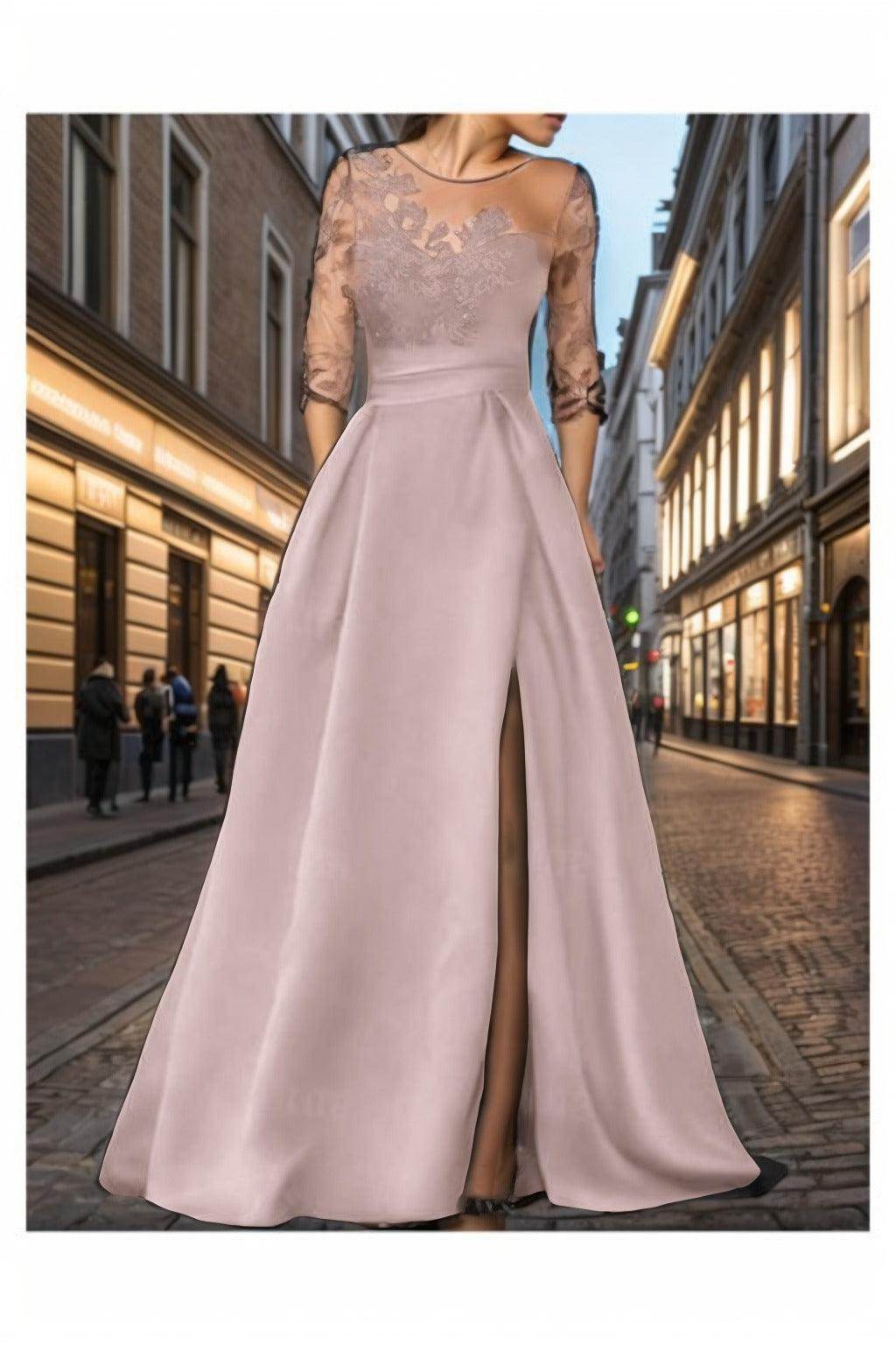 A-Line Sweep-Brush Train Satin Prom Dress CS0456