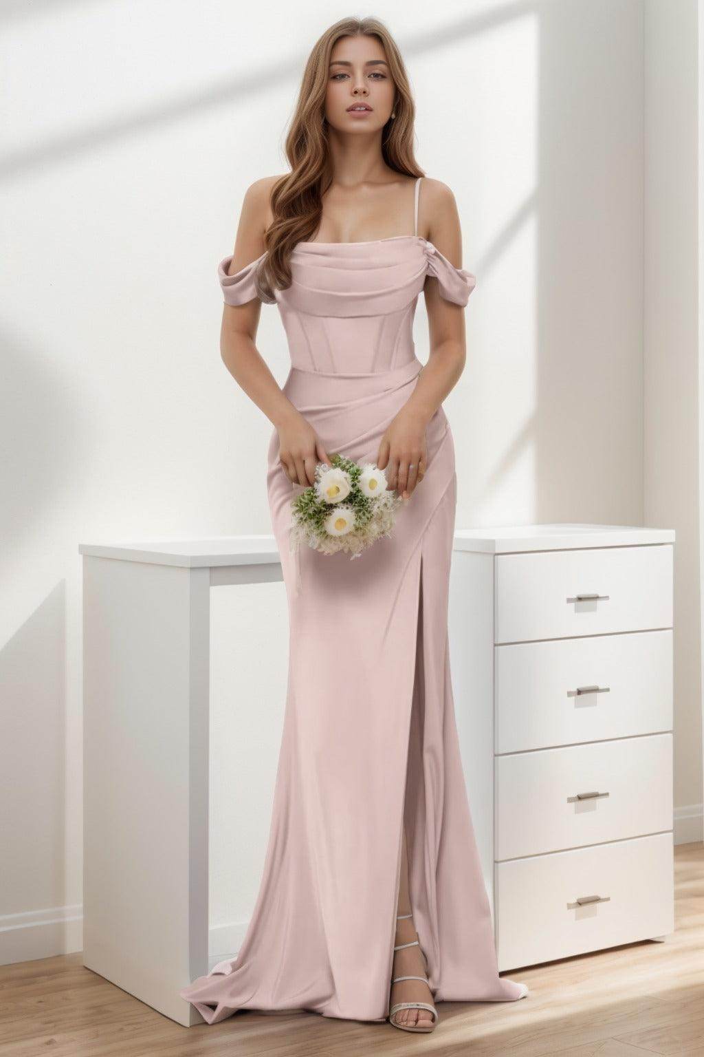 Trumpet-Mermaid Sweep-Brush Train Silk-Like Prom Dress CS0399