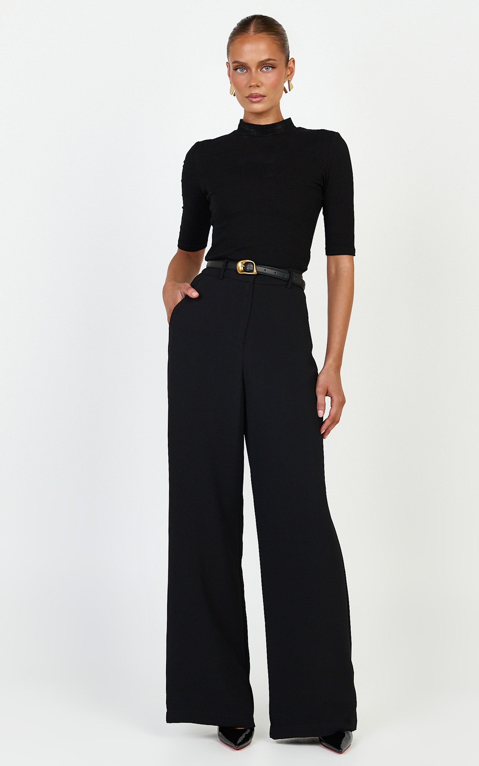 Bonnie Pants - High Waisted Tailored Wide Leg Pants in Black