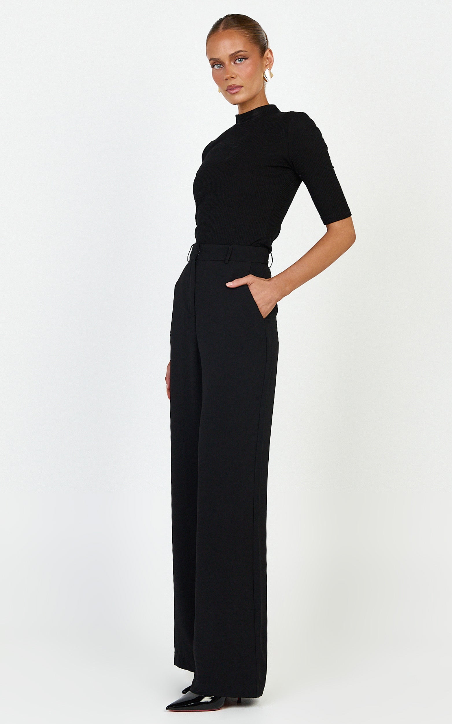 Bonnie Pants - High Waisted Tailored Wide Leg Pants in Black